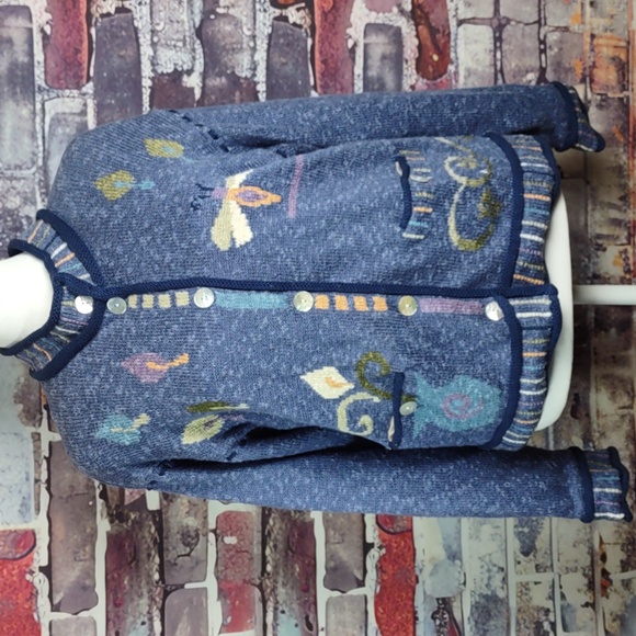 Vintage Icelandic Design Butterfly/Flowers Cardigan Sweater/Jacket - Picture 1 of 12